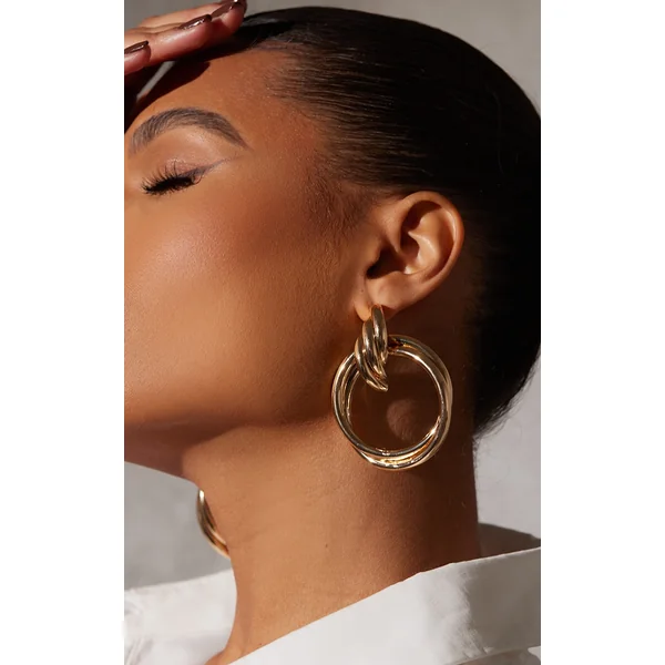 Gold Twist Hoop Statement Earrings