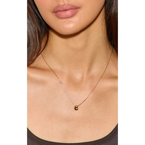 Gold Water Resistant Bubble Initial C Necklace