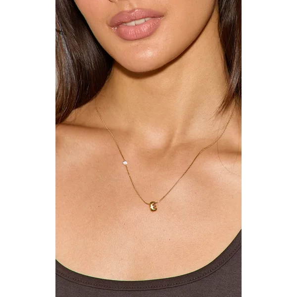 Gold Water Resistant Bubble Initial E Necklace