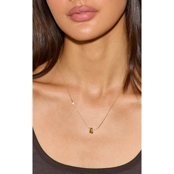 Gold Water Resistant Bubble Initial L Necklace