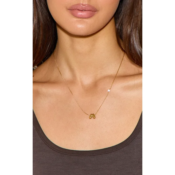Gold Water Resistant Bubble Initial M Necklace