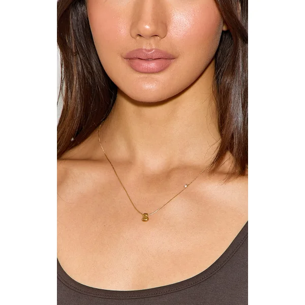 Gold Water Resistant Bubble Initial S Necklace