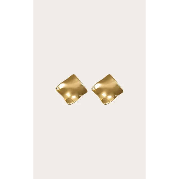 Gold Water Resistant Crinkle Twist Stud Earrings