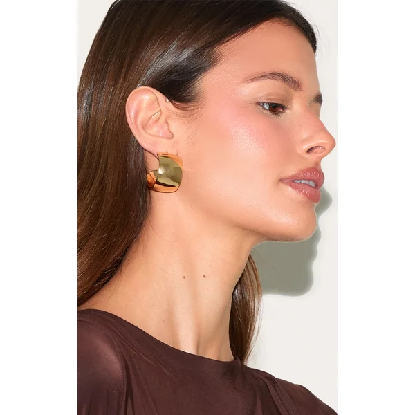 Gold Wide Chunky Medium Hoop Earrings