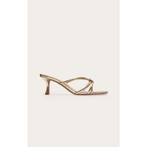 Gold Wide Fit PU Square Toe Knotted Heeled Mules