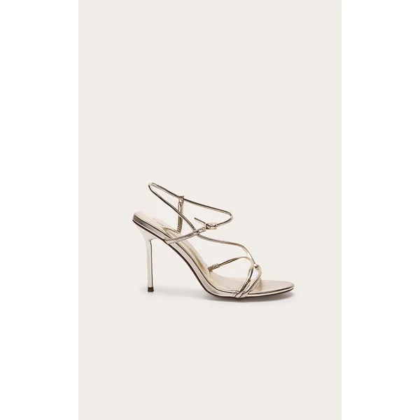 Gold Wide Fit Pu Strappy Asymmetric Buckle High Stiletto Heeled Sandals
