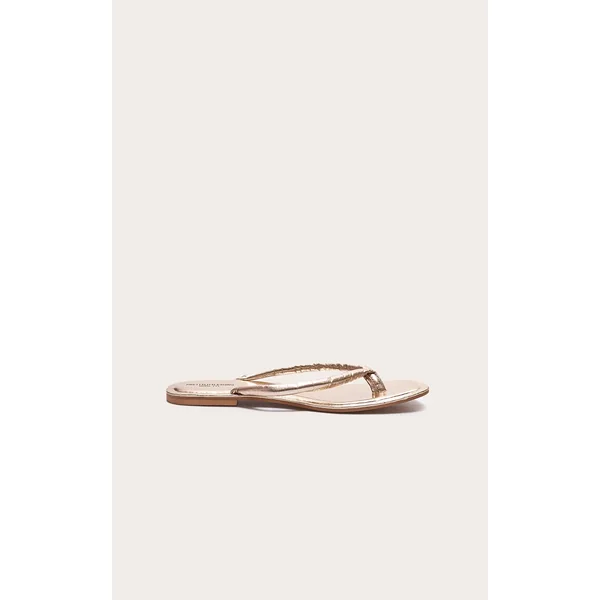 Gold Wide Fit Real Leather Toe Thong Flat Sandals