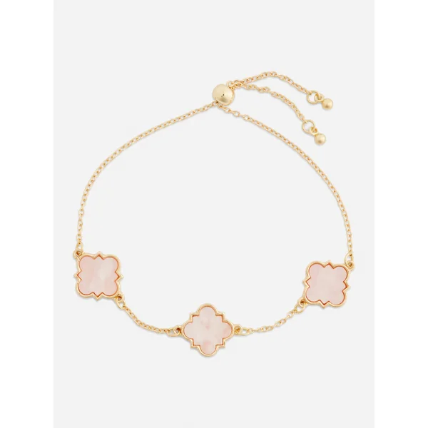 Golden Clover Charm Bracelet - Pink
