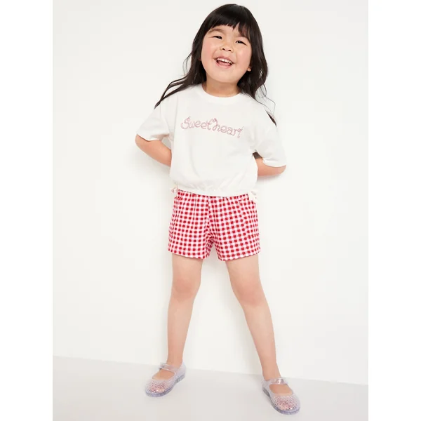 Graphic T-Shirt and Shorts Set for Toddler Girls - Red Gingham
