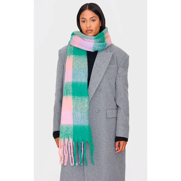 Green Check Blanket Tassel Scarf