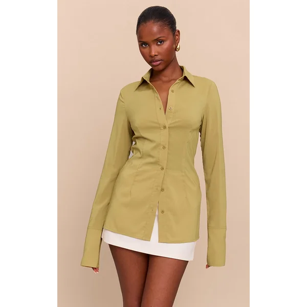 Green Chiffon Fitted Shirt