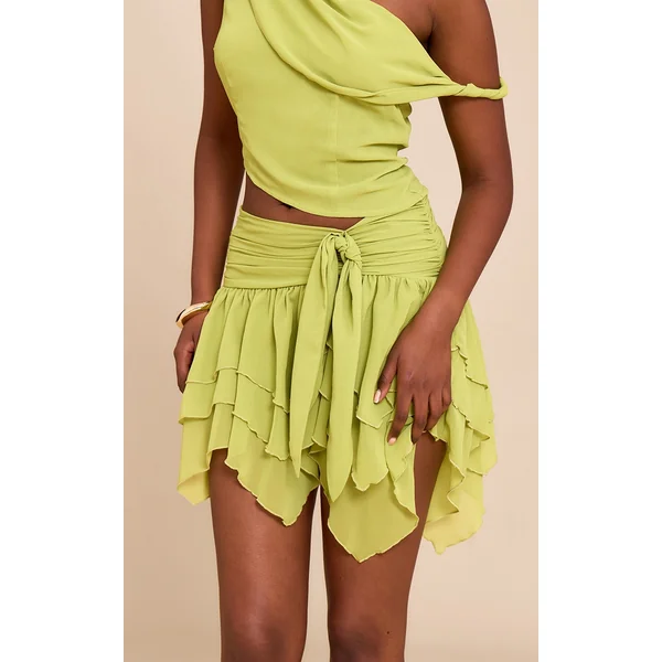 Green Chiffon Frill Detail Mini Skirt