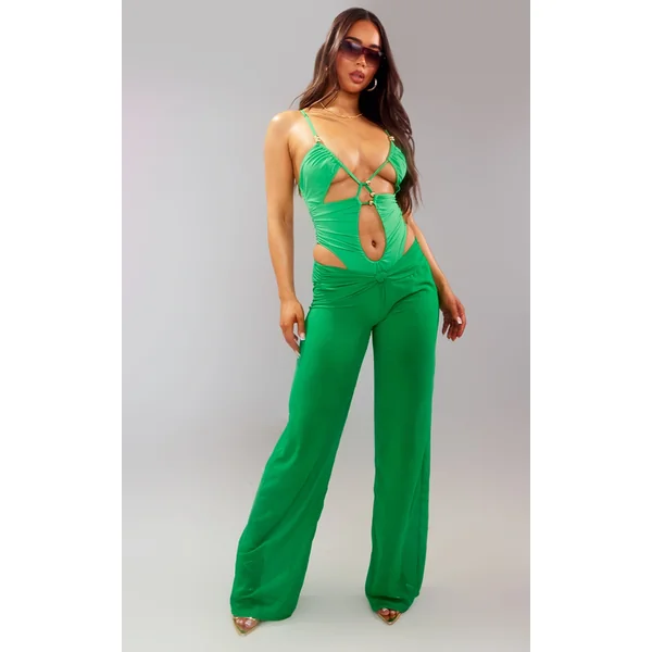 Green Chiffon Low Waist Beach Pants