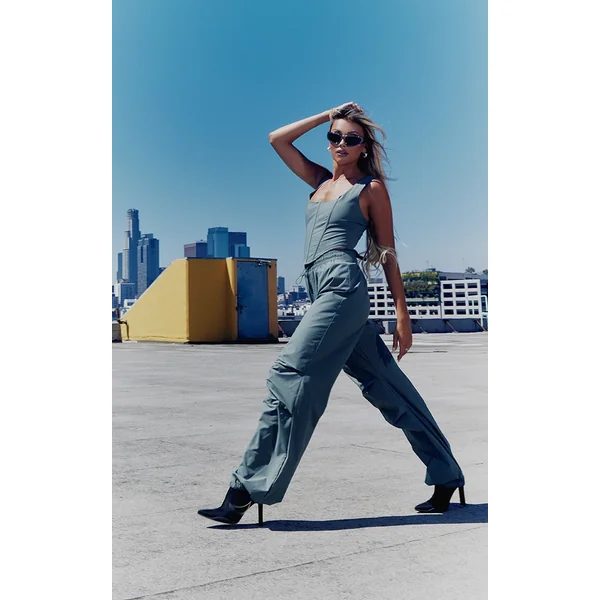 Green Corset Detail Parachute Utility Jumpsuit