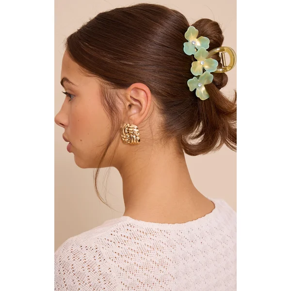Green Dual Tone Flower Claw Clip