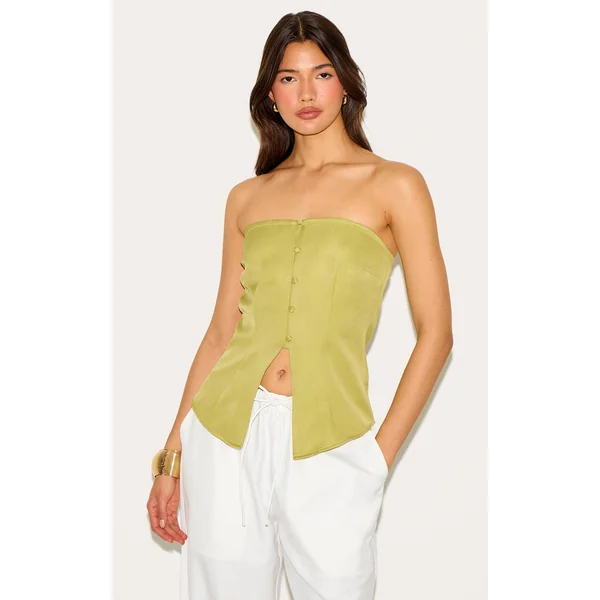 Green Fitted Bandeau Button Vest