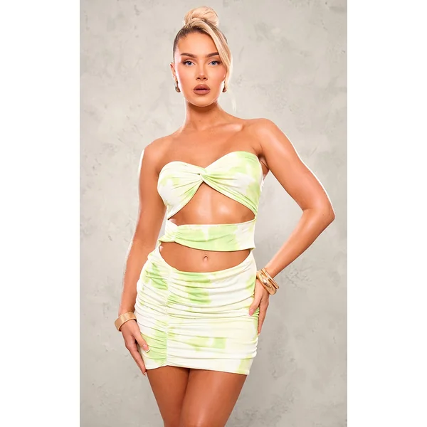 Green Floral Print Twist Detail Cut Out Bodycon Dress