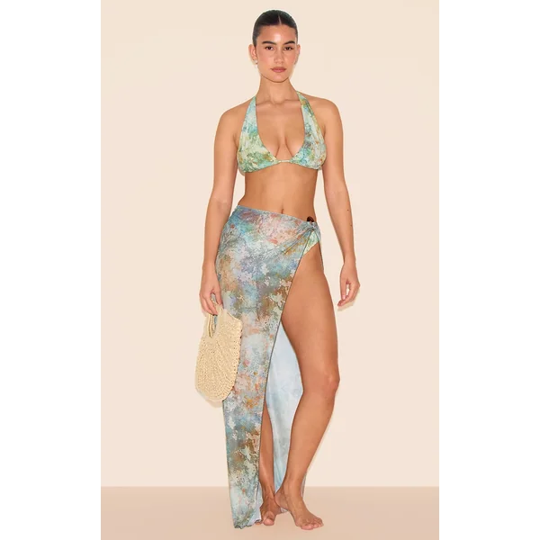 Green Mottled Print O Ring Detail Maxi Beach Skirt