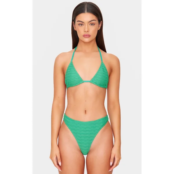 Green Textured Triangle Bikini Top