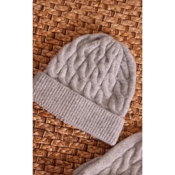 Grey Cable Knitted Beanie