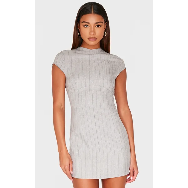 Grey Cap Sleeve Seam Detail Bodycon Dress