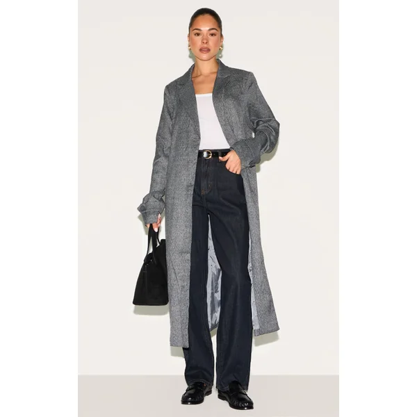 Grey Check Print Oversized Trench Coat