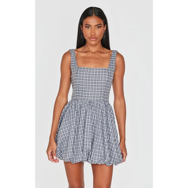 Grey Check Puffball Dress