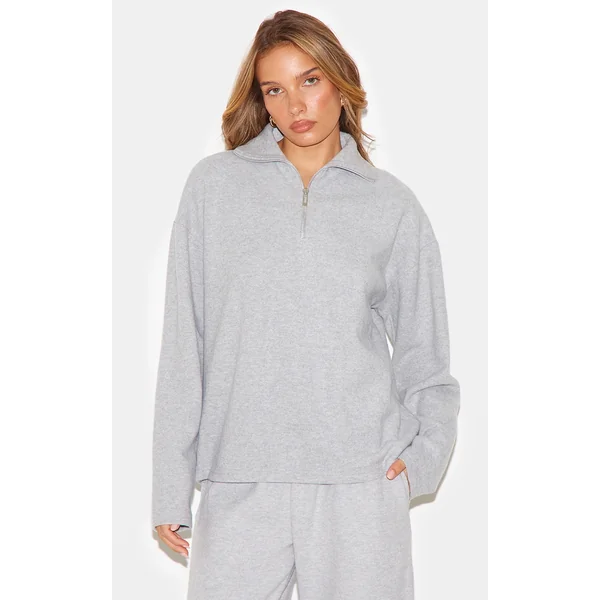 Grey Collared Zip Up Sweatshirt