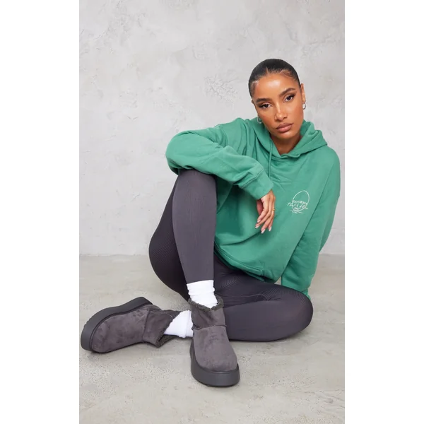 Grey Faux Suede Round Toe Thick Flat Sole Ankle Boots