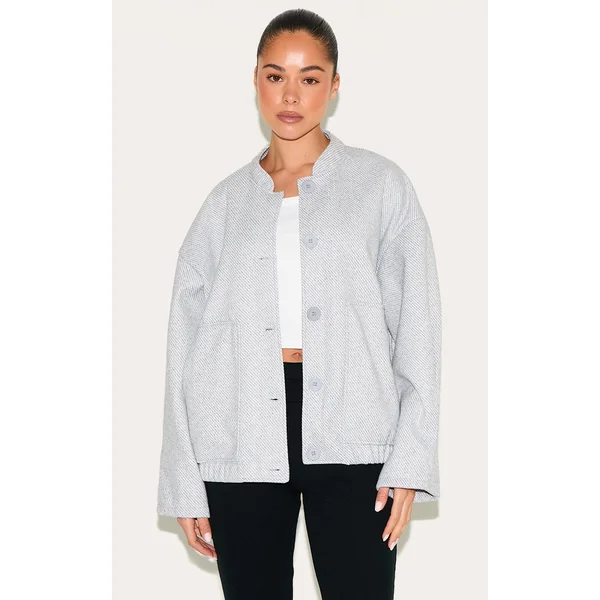 Grey Herringbone Oversized Bomber