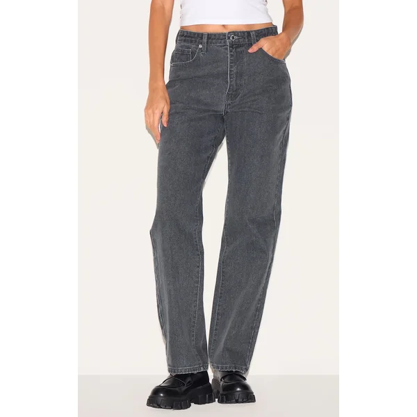 Grey High Waist Straight Leg Jeans