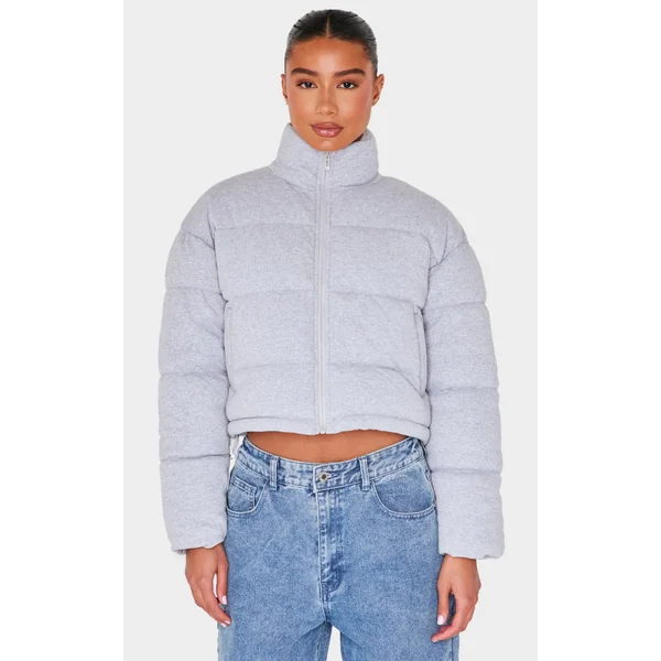 Grey Knit Jersey Cropped Padded Jacket