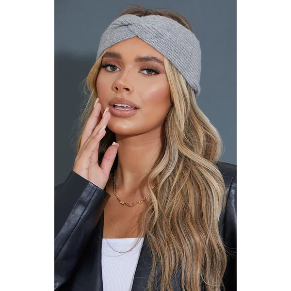 Grey Knitted Twist Headband