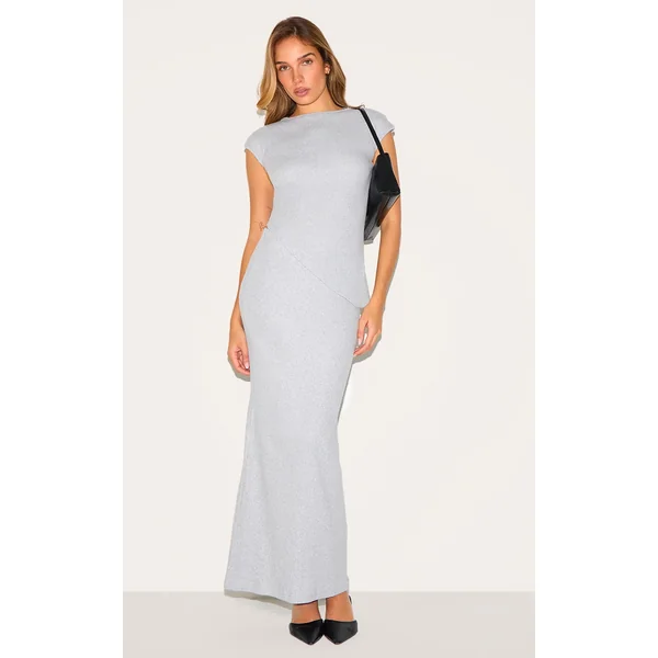 Grey Marl Brushed Rib Mid Rise Maxi Skirt