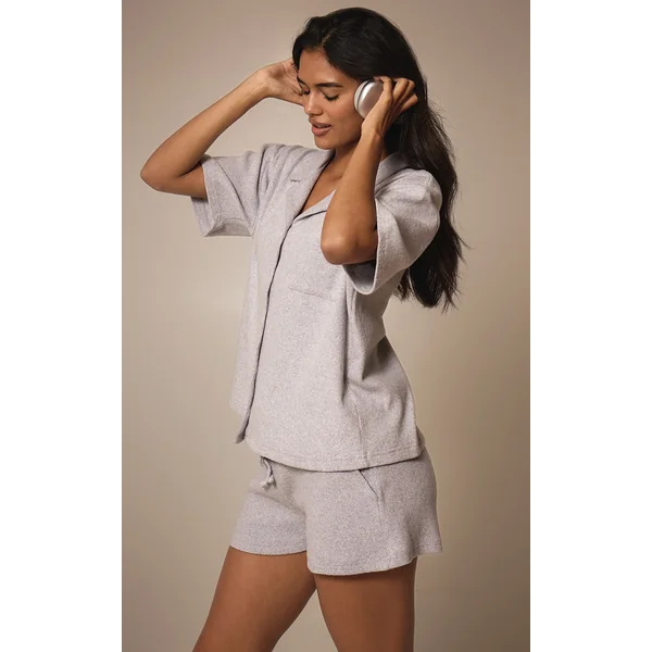 Grey Marl Brushed Rib Mid Rise Shorts