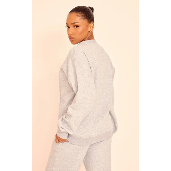 Grey Marl Button Front Pocket Sweat Cardigan