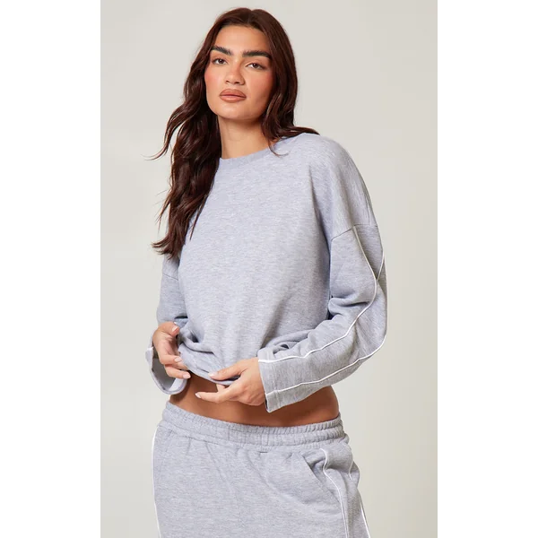 Grey Marl Contrast Piping Detail Sweatshirt