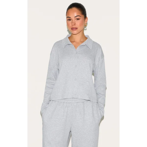 Grey Marl Cropped Boxy Collared Sweat