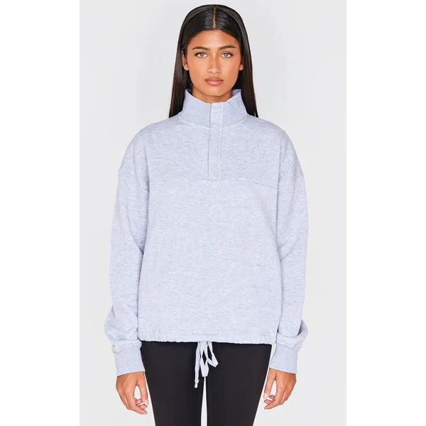 Grey Marl Drawstring Hem Quarter Zip Sweatshirt