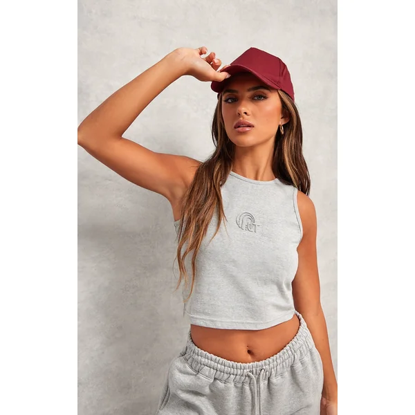 Grey Marl Embossed Sleeveless Cotton Top