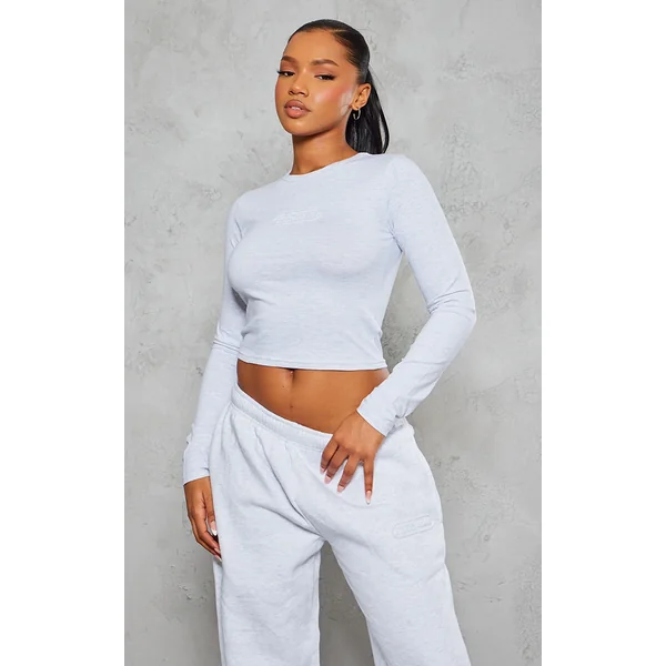 Grey Marl Embossed Studio Archives Long Sleeve T Shirt