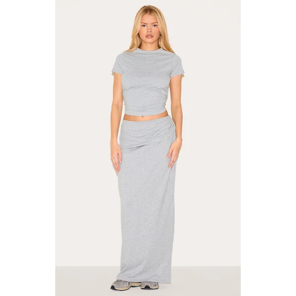 Grey Marl Foldover Cotton Maxi Skirt