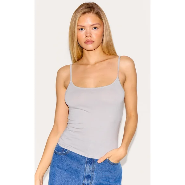 Grey Marl Modal Cotton Longline Vest Top