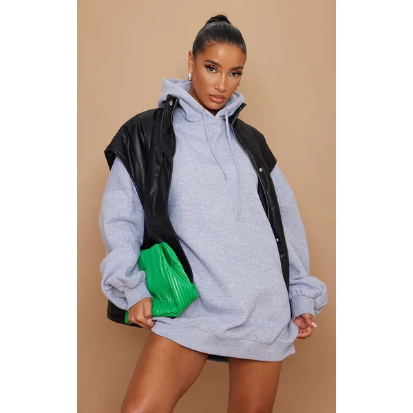 Grey Marl Oversized Hooded Sweatshirt Dress