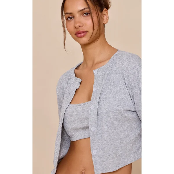 Grey Marl Pointelle Pj Cardigan