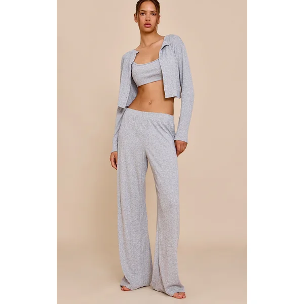 Grey Marl Pointelle Pj Pants