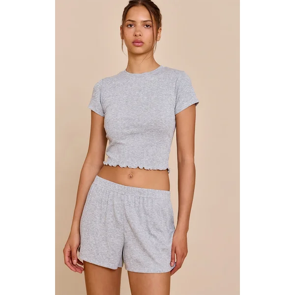 Grey Marl Pointelle Pj Shorts