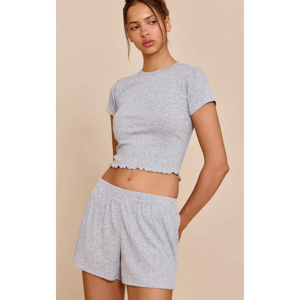 Grey Marl Pointelle Pj Top