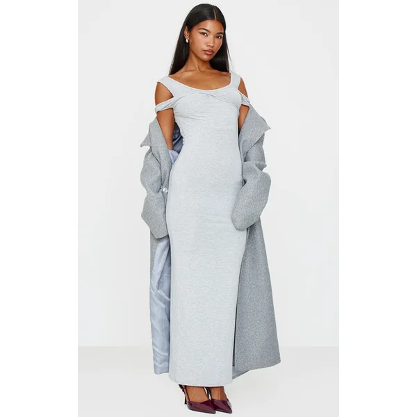 Grey Marl Ribbed Twisted Maxi Dress