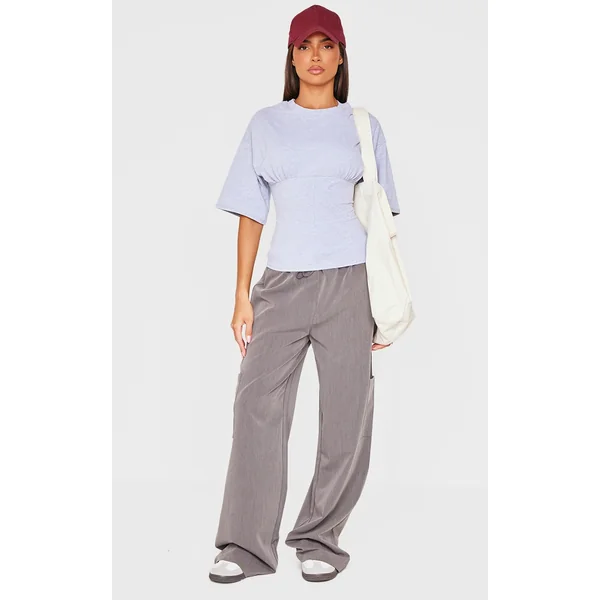 Grey Marl Ruched Bust Detail Fitted T Shirt